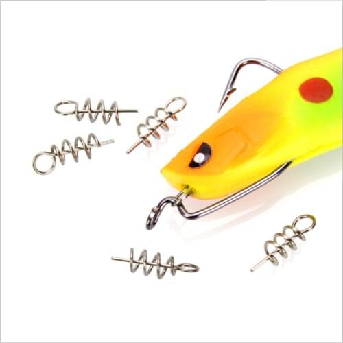 50PCS/Bag Spring Lock Pin Crank Hook Fishing Lure15mm Artificial Bait For soft bait Stainless steel rotation Fishing gear Lures