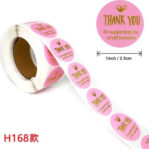500pcs/roll 1 inch Labels Seals Thank You for Supporting My Small Business Stickers Round Kraft Pink Black Labels For Shop