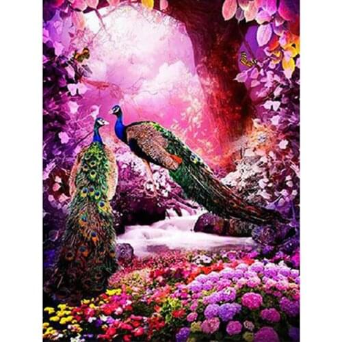 5D DIY Full Square Diamond embroidery Full forest peacock diamond painting Full Round Cross Stitch Rhinestone mosaic decor H53