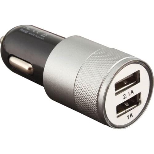 Small Double Steel USB Car Charger Universal Mobile Phone Charging Flat Metal Head2.1A 220V Cigarette Lighter