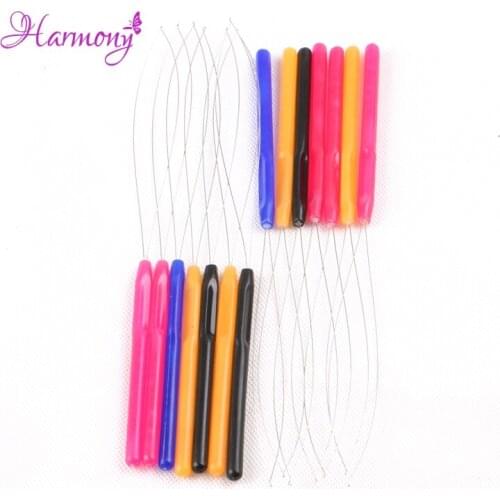 Free shipping 100 pcs/Lot Plastic Handle Threader / Stainless Steel Wire / Pulling Micro Rings Links / Loop Hair Extension Tools