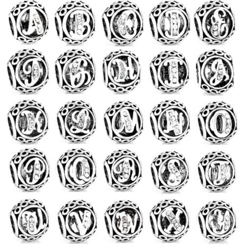 Free shipping MOQ 4pcs free shipping wholesale openwork initial letter A to Z diy bead fit original pandora charms bracelet X004