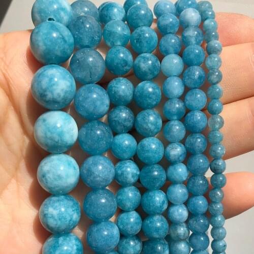 Natural Stone Dark Blue Chalcedony Jades Beads Round Loose Spacer Beads For Diy Jewelry Making Bracelet Necklace 4/6/8/10mm 15"