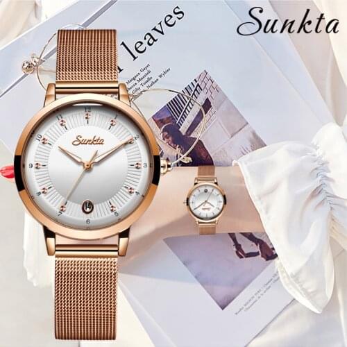 SUNKTA New Women Luxury Brand Watch Simple Quartz Lady Calendar Waterproof Wristwatch Female Fashion Casual Watches reloj mujer