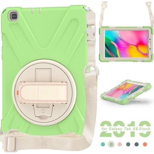 Kids Case for Samsung Galaxy Tab A 8.0 2019 Silicone Case T290 T297 T295 Shockproof Cover with Swivel Kickstand+ Shoulder Strap