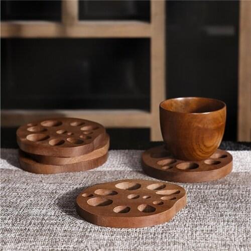 Solid Wood Insulation Pad Japanese Lotus Root Slice Shape Wooden Coasters Kitchen Placemat Cartoons Cup Mat Bowl Small Pad