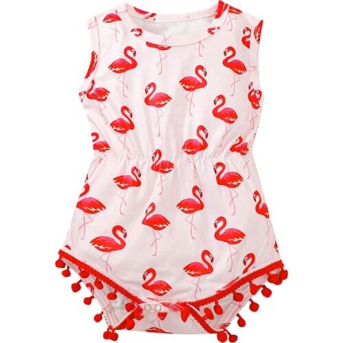 Summer Infant Baby Romper Flamingo Print O Neck Sleeveless Bodysuit Playsuit Baby Girls Button One Piece Romper