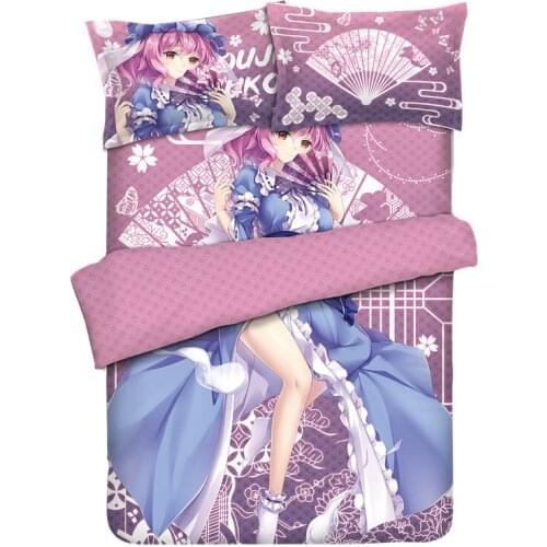 Anime TouHou Project Saigyouji Yuyuko Quilt Cover Printed Bedding Set With Pillow Cases Bed Sheet Duvet Cover Set 4pc