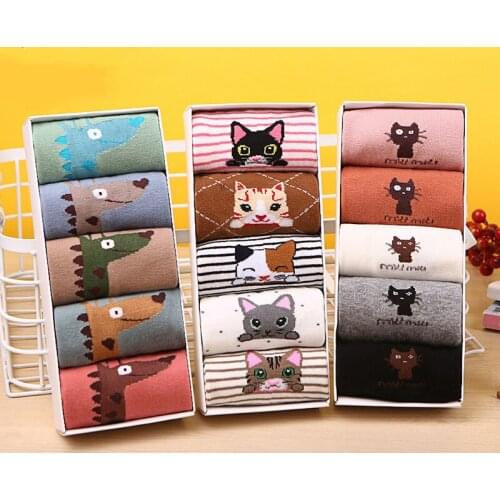 Korean Funny Socks Christmas Gifts for Women Cat Crazy Socks 10 Pair/Lot High Quality Women Fashion 2019 Socks for Woman