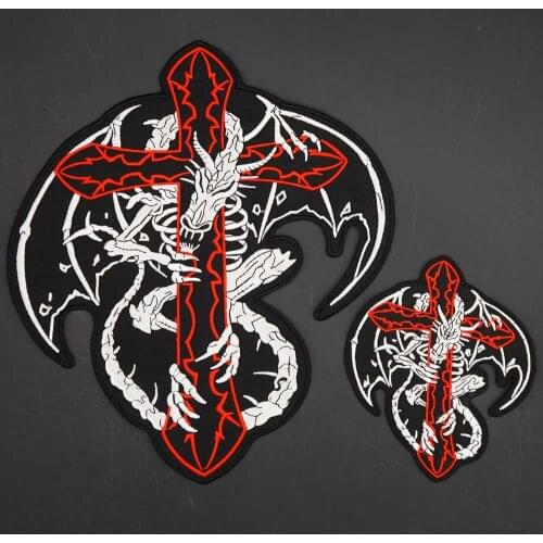 Red Cross Dragon Large Size Embroidered Punk Biker Patches Clothes Stickers Apparel Accessories Badge