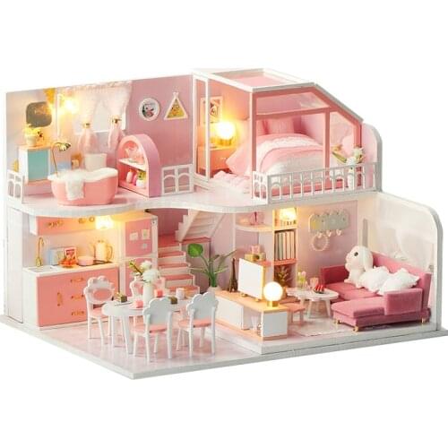 CUTEBEE DIY Doll House Wooden Doll Houses Miniature Dollhouse Furniture Kit with LED Toys for children Christmas Gift K56
