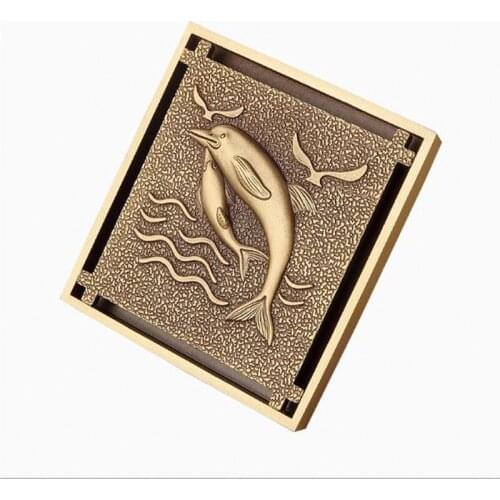 Copper Brass Floor Drains 10cm Square Flower Art Carved Toilet Drain Cover Invisible Anti-Odor Drain Strainer WB9004