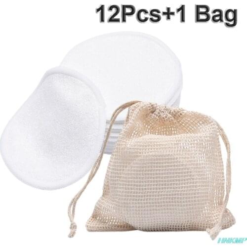 Reusable bamboo makeup remover pads 12pcs/pack washable rounds cleansing facial cotton make up removal pads tool beauty