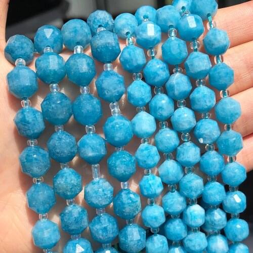 Natural Faceted Blue Chalcedony Minerals Gems Beads Olive Shape Loose Beads For Jewelry DIY Making Bracelet Accessories 15