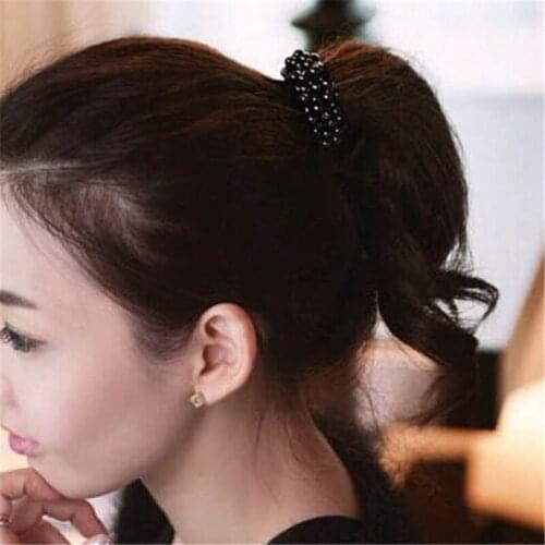 Plain Color Elastic Beads Decoration Hair Rope Hair Ring Hair Band Headwear 2245
