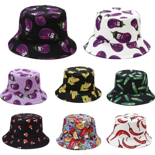 Unisex Funny Vegetable Print Bucket Hat Reversible Hip Hop Panama Fisherman Cap