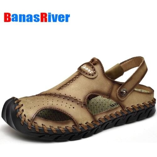 Sandals Men Leather Luxury Summer Beach Classic Hollow Breathable Soft Comfortable Slippers High Quality Big Size Roman Shoes