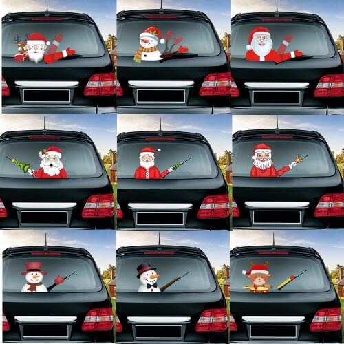 Santa Claus Snowman & Elk Christmas Festive Car Stickers Cartoon Waving Arm Fun Removable Car Rear Windshield Window Waving Wiper Stickers For Christmas Decoration Car Styling Auto Sticker