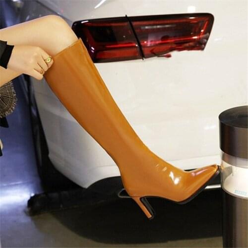 PXELENA 5 Colors Plus Size 34-45 Stylish Women Knee High Boots Square Toe Zip Lady Office Work Party Shoes Autumn Winter Spring