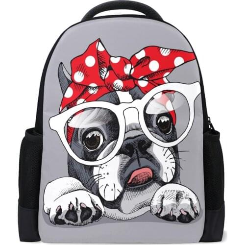 French Bulldog Portrait School Bag for Children Teenager Shoulder Schoolbag Mochilas Infantil Book Bag Casual polyester Bolsas