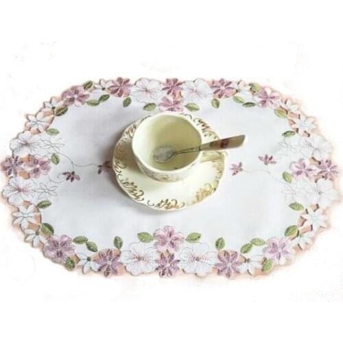 Modern satin embroidery placemat cup mug tea coffee coaster kitchen dinner table place mat lace doily Christmas drink party pad