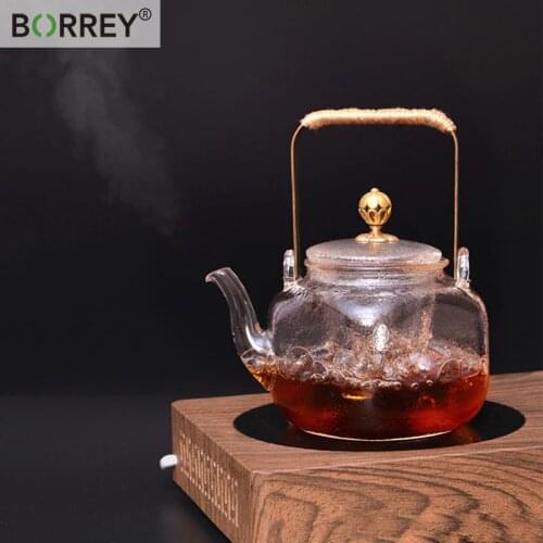 BORREY Borosilicate Glass Teapot With Tea infuser Heat Resistant Glass Teapot For Stove Japanese Lifting Teapot Puer Tea Kettle