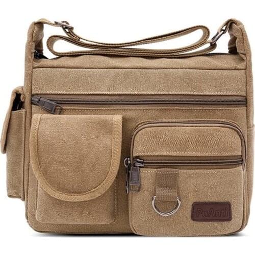 Canvas Messenger Bag for Men Vintage Water Resistant Waxed Crossbody bags Briefcase Padded Shoulder Bag for Male Handbag