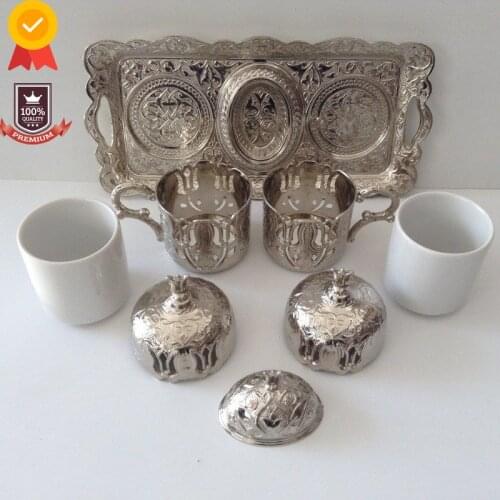 2 Pieces Turkish Coffee Set Silver set cups coffee Cups drinkware glass cup Beautiful Friends Gift Tea Pots Tableware Glass