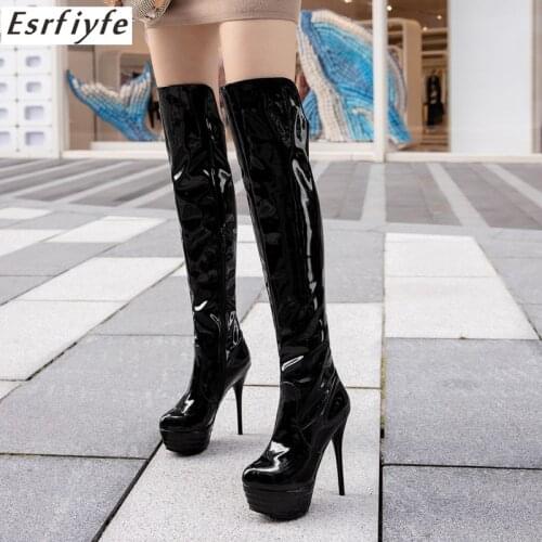 ESRFIYFE 2021 New winter Women Over The Knee High Boots Zip Winter Shoes High Heel Platform Round Toe Women Boots Size 30-48
