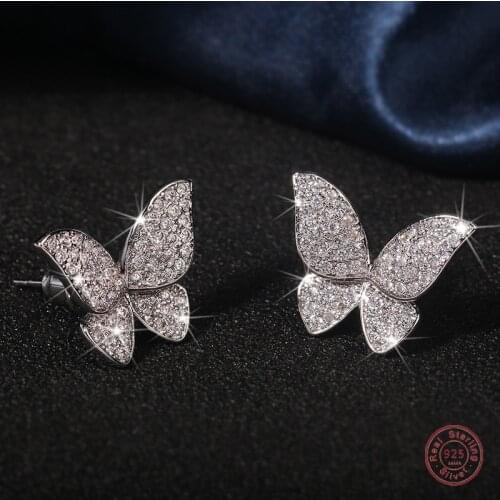 Fashion Female Earrings 925 Sterling Silver Butterfly Bowknot Micro Pave Zircon Earrings for Women Gifts Pendientes Oorbellen