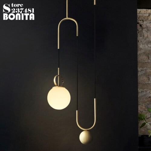 Gold lifting Milky glass ball modern pendant lamp led copper stretchable droplight iron Lifting pulley adjusted hanging lights