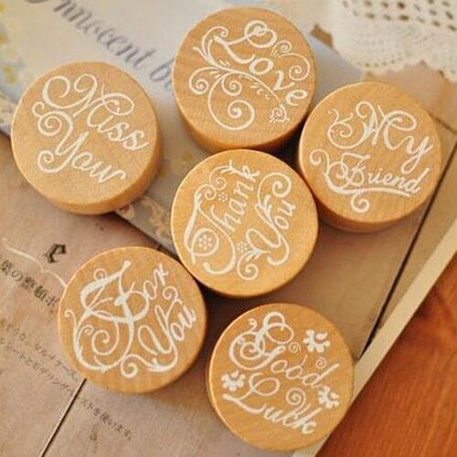 1pc DIY Wood Rubber Retro Stamp Handmade Letter Stamp Scrapbook Cards Decor Words Thank You/For You Blessing Greeting Words