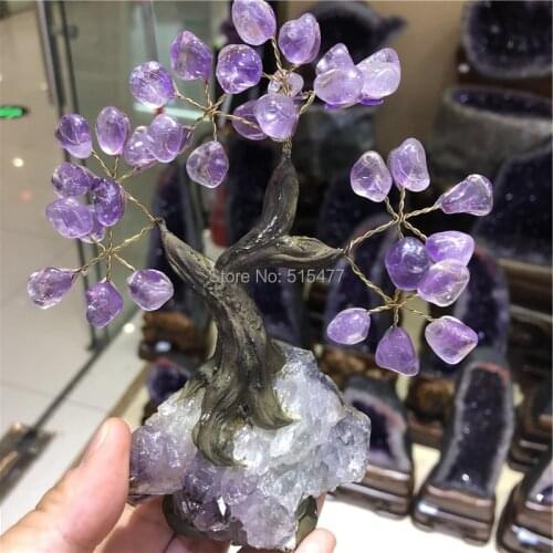 1PC Natural Crystal Mineral Ornaments Tree of Life Decoration Magic Repair Family Home Decoration Couple Decoration DIY Gift