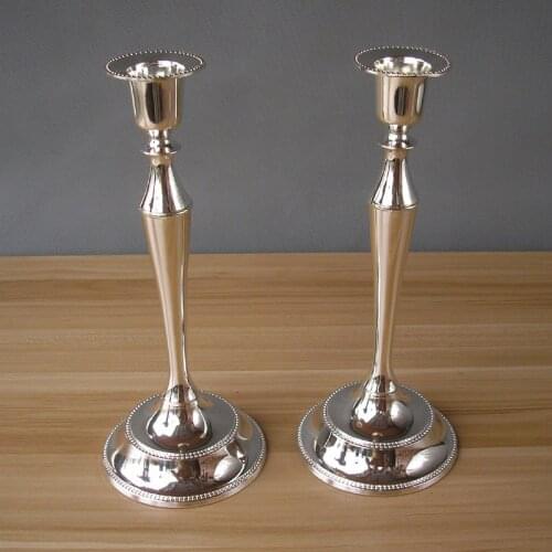 2PCS/pair alloy metal Cylinder gold silver plated Candle Holder candlesticks sticking candle stand for home wedding decoration