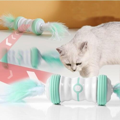 2021 Automatic Interactive Toys For Cats Teaser Feather Stick Electronic Smart Rolling Training Toy Led Interesting Things USB