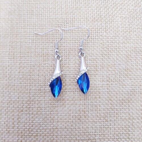 925 sterling silver ladies earrings earrings, - heart - Italian silver treasure blue ear hook crystal jewelry bride gift E0199