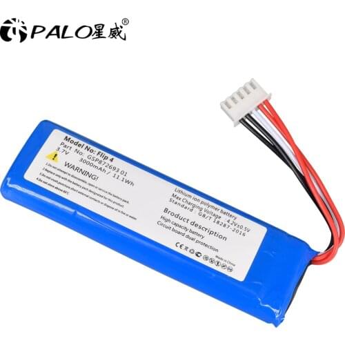 PALO 3.7V 3000mAh Battery gsp872693 01 Rechargeable Battery Pack for JBL Speaker Flip 4, Flip 4 Special Edition