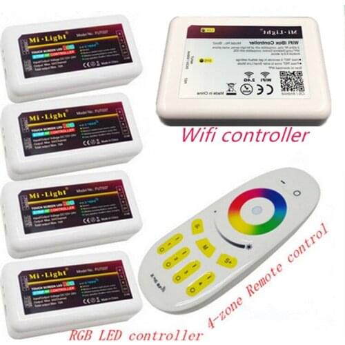 DC12v 2.4G RGBW mi-light wireless wifi RF remote + 4pcs* 3 Way Channel 4 Zones 18A Controller+ 1pcs*Wifi Led Controller 5V