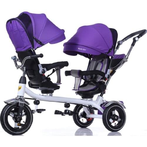 Baby Twin Tricycle Stroller 3 Wheels Double Stroller for Kids Twins Guardrail Seat Baby Toddler Bicycle Car Tricycle Child Pram