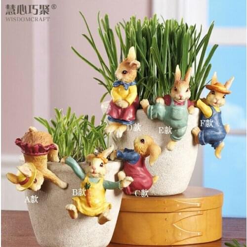 Exclusive produced creative small ornaments creative gifts cute little rabbit resin garden pots hanging ornaments