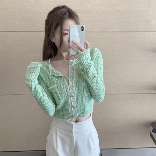 Korean Short Knitted Cardigan Jacket Womens 2021 New Style Spring And Autumn Gentle Outer Wear Western-style Jacket