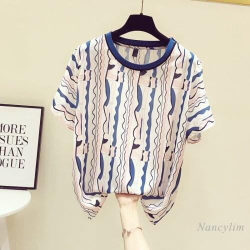 Short Sleeve Chiffon Shirt Womens Summer Wear 2021 New Plus Size T-shirts Loose Top Pullover Camisetas De Mujer
