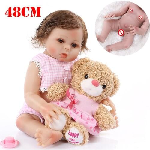 NPK 48CM newborn Doll bebe reborn baby girl full body silicone soft realistic doll Bath toy waterproof Anatomically Correct