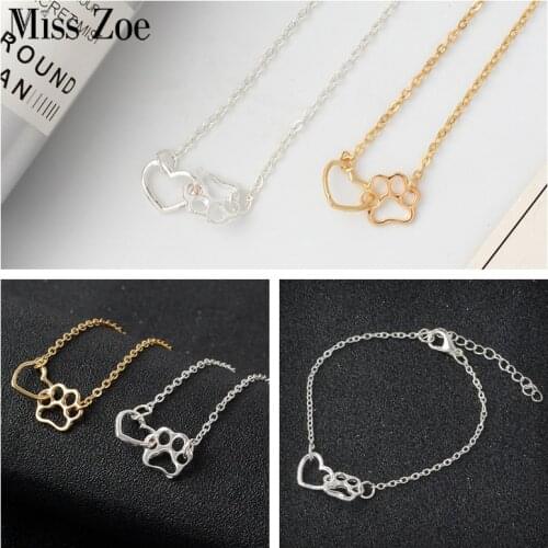 Paw Heart Bracelets Handmade Wristband Adjustable Bangle bijoux Animal Pet Jewelry Gift for Dog Cat Fans Owners