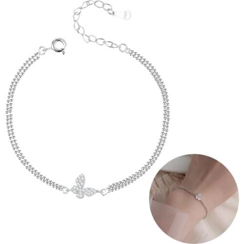 Personality Sweet Shining Zircon Butterfly Double Round Bead Bracelet For Women Chain Bracelet Jewelery Gift