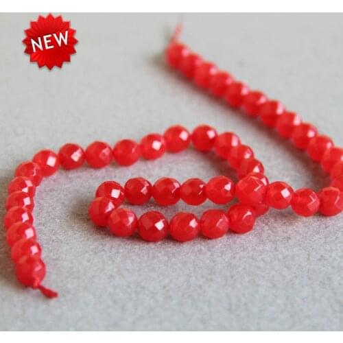 Min Order1) 8mm Faceted Red Rubys Chalcedony Beads Round DIY Natural Stones 15inch Faceted Girl Jewelry Making Design Wholesale