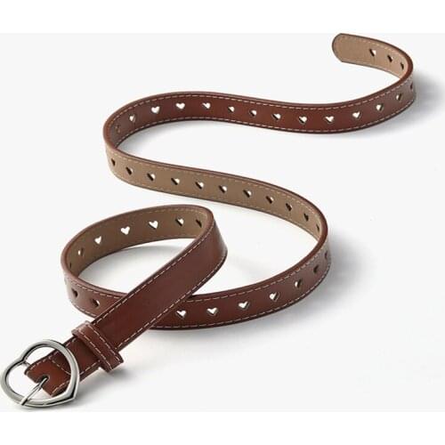 Fashion Harajuku PU Leather Waistband Whole Eyelet Heart Buckle Waist Belt for Women Jeans Pants Party Dress Belts 105cm