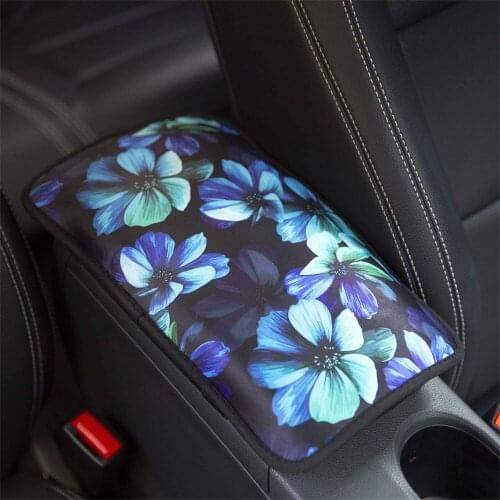 Vehicle Center Console Armrest Cover Pad Universal Armrest Cushion for Car Stylish Pattern Design Aqua Flower For Passat B8 B5