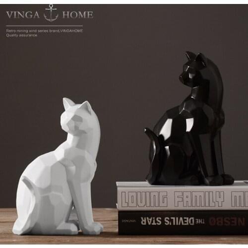 NORDIC RESIN ABSTRACT LUCKY CAT FIGURINES HOME DECOR CRAFTS ROOM DECORATION OBJECTS VINTAGE CAT ORNAMENT RESIN ANIMAL FIGURINES