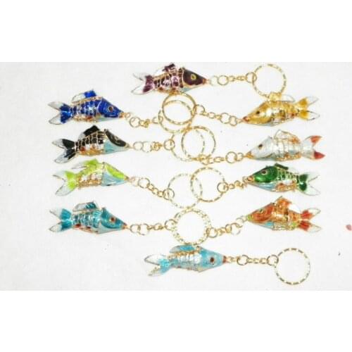 Wholesale NEW CLOISONNE GOLD KOI FISH PENDENT CELL CHARM KEY CHAIN RING 10 CHOICES LUCKY